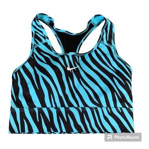 Nike Dri-Fit Zebra Tiger Blue and Black Padded Sports Bra size Medium Workout